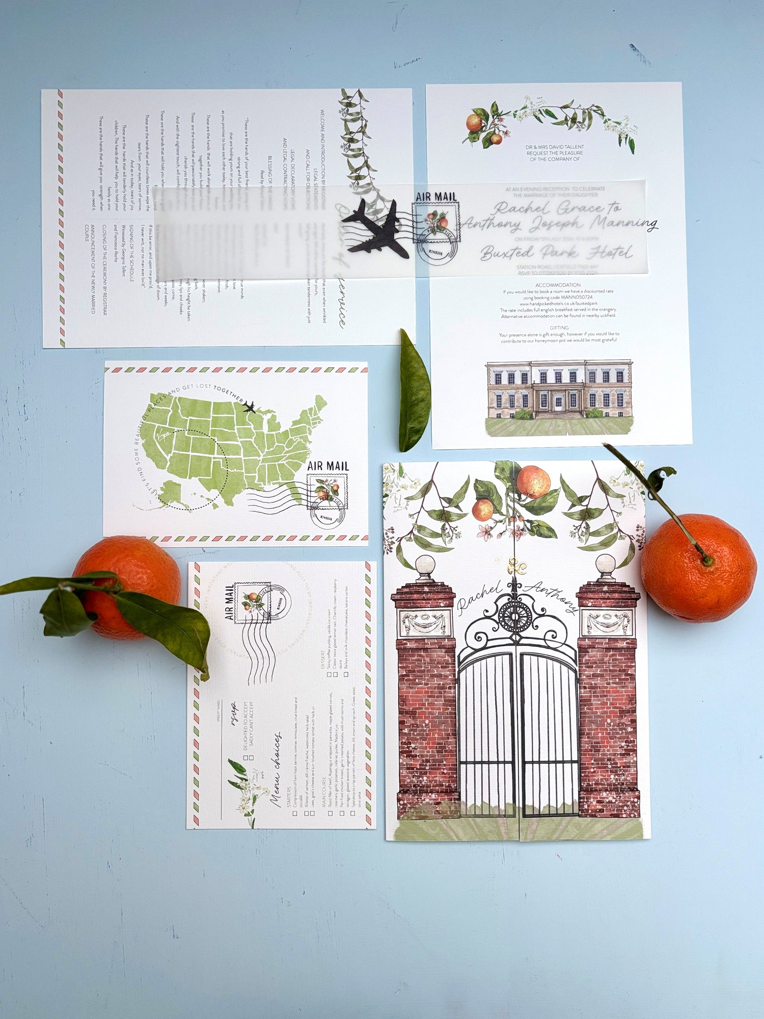 Example of personalised wedding venue portrait used as invitations featuring hand drawn illustrations