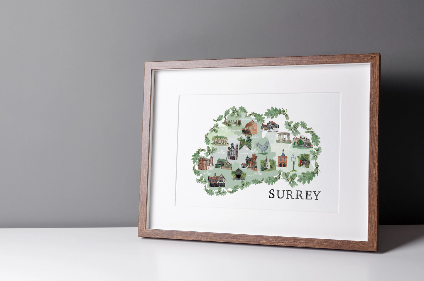 Surrey Map | A4 and A3 Art Print