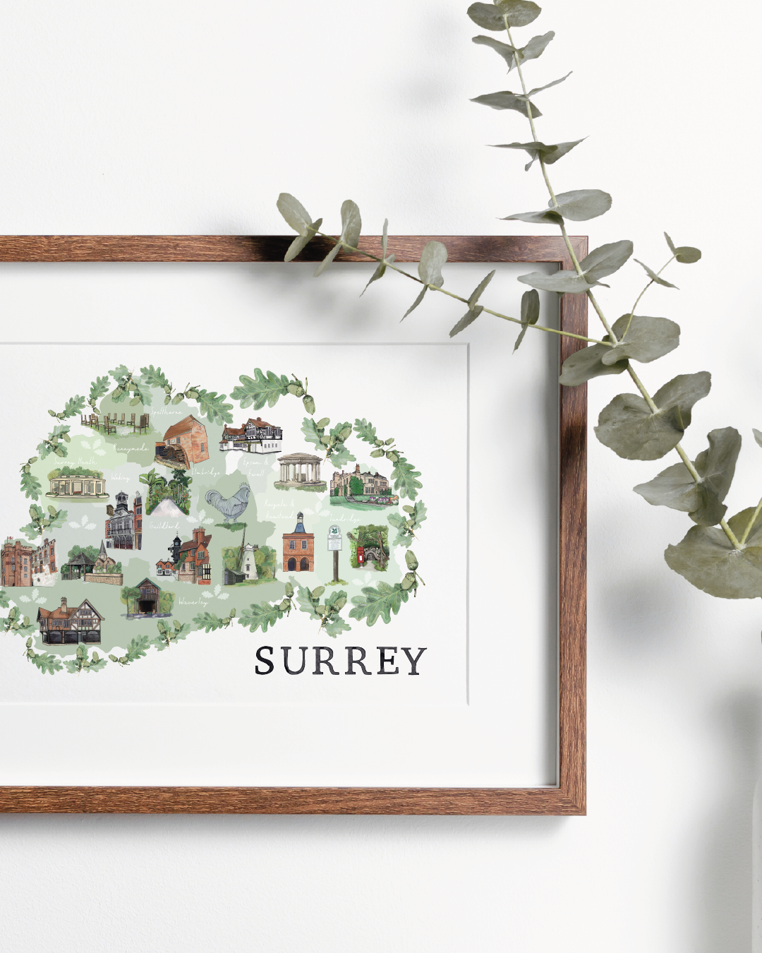 The Surrey Map Tea Towel