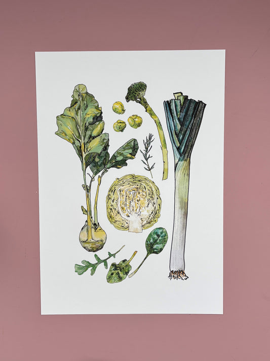 Veg plot gatherings | Green  | A4 Illustrated Print