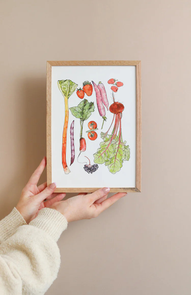 Illustrated countryside seasonal artwork print for modern country home decor