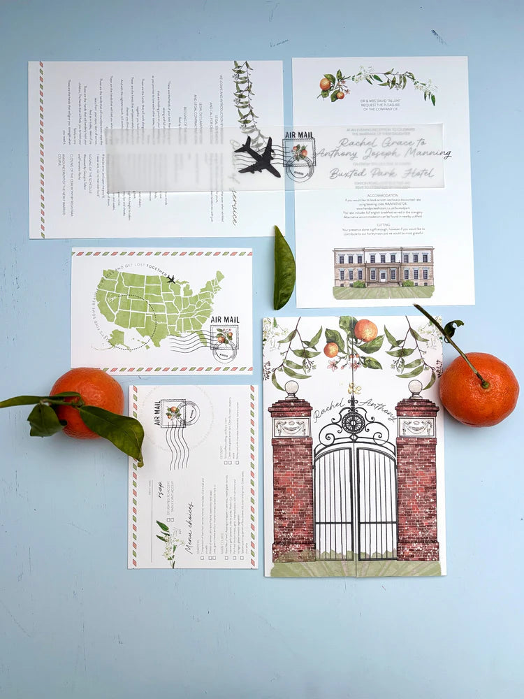 Custom wedding venue portrait illustration for Save the Date and invitations